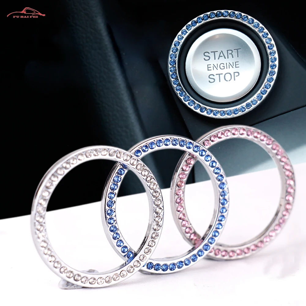 

40mm Auto Car Bling Decorative Accessories Automobiles Start Switch Button Decorative Diamond Rhinestone Ring Circle Trim