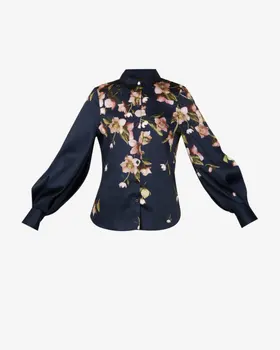 

Women Shirt 2019 New Retro Printed Pleated Lantern Sleeve Shirt