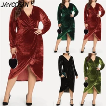 JAYCOSIN женское платье большого размера однотонное бархатное платье с v-образным вырезом и разрезом длиной до четверти повседневное модное Свободное длинное платье Vestido a20