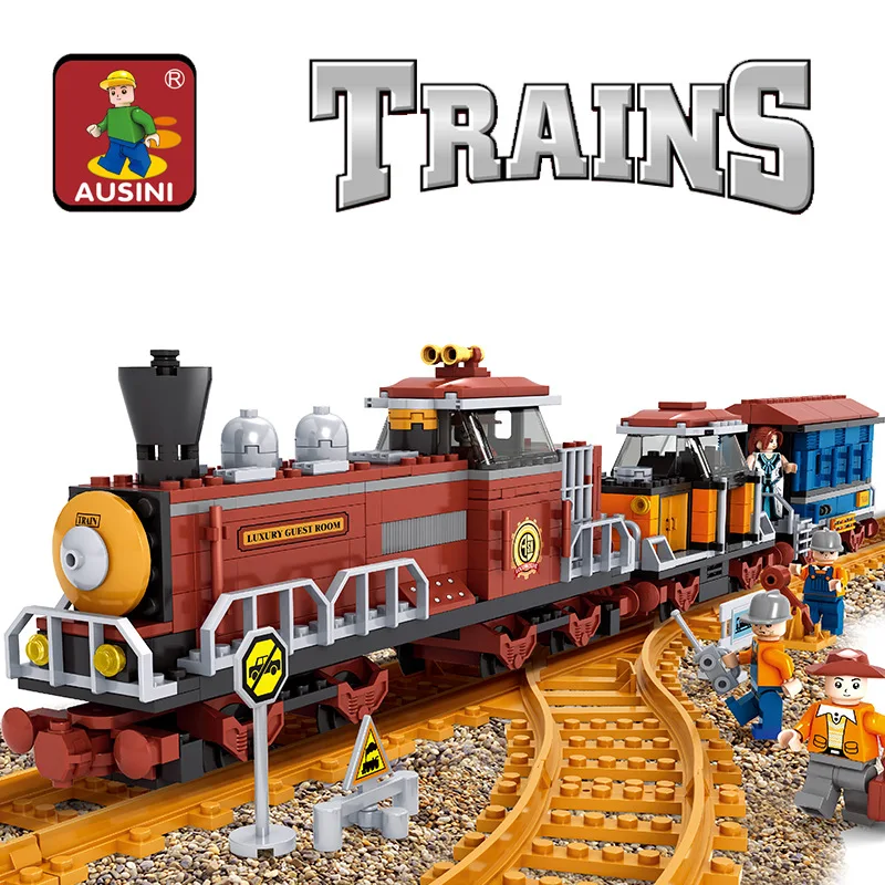 Литые игрушечные машинки AUSINI AlanWhale классический американский паровой локомотив поезд модель строительные блоки кирпичи игровой набор