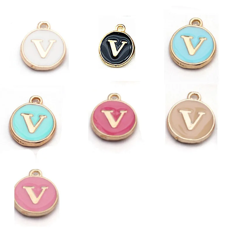V Ckysee, 10 шт./лот, 12*14 мм, черный, белый, розовый цвет, эмаль, алфавит, начальные буквы, Подвески ручной работы, подвеска для Diy браслета, изготовления ювелирных изделий - Окраска металла: V