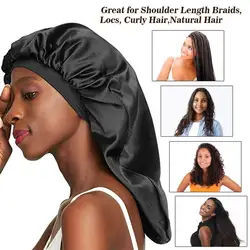 Elastic Silky Satin Hair Bonnet  Long Hair Hat Sleeping Cap Set With Wide Edge Band  For Women Men Dreadlocks Curly Bonnet