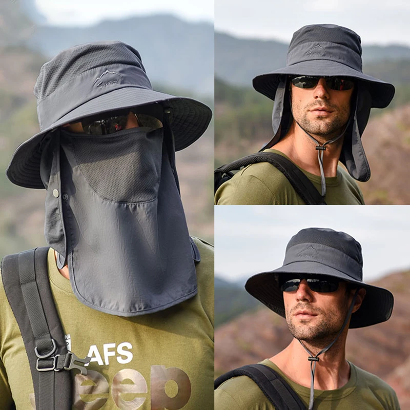Sun Hat Fisherman Hat Sun Protection Hat Men's Anti-UV Bucket Hat 360&deg; Panama Summer Face Protection Mask Shawl Visor