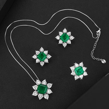 

missvikki New Trendy 3pcs Romantic Trendy Necklace Earring Ring Jewelry Set Women Wedding Green Cubic Zirconia Jewelry 2020