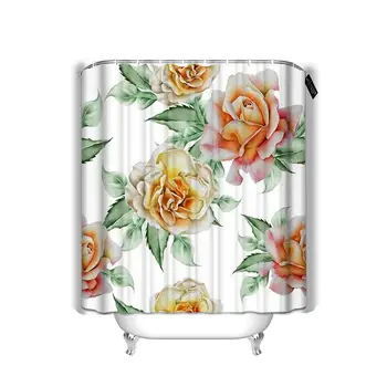 

Bathroom Shower Curtain Flowers Rose Watercolor Bath Curtain Set