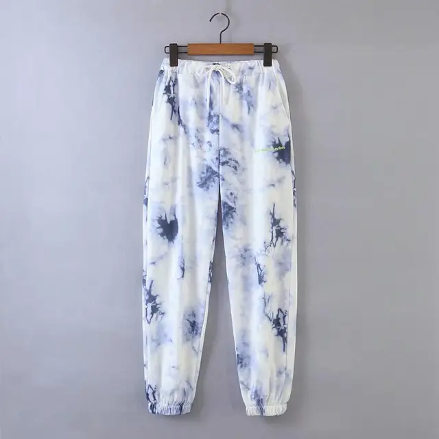 Women Tie Dye Printing Knitting Sports Pants 2020 New Female Letter Embroidery Loose Trousers P1789 5