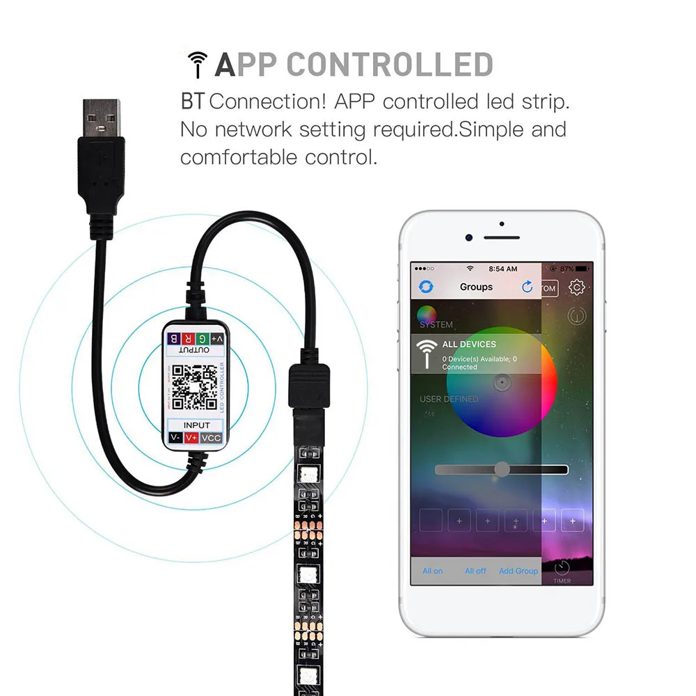 2 м RGB светодиодные полосы подсветки ТВ СВЕТОДИОДНЫЙ свет полосы BT APP контроллер USB светодиодный свет для кухни гостиной украшения дома
