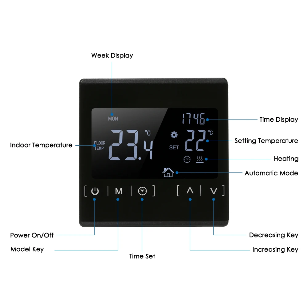 Терморегулятор для нагрева воды, термостат с сенсорным ЖК-экраном, электрическая система подогрева пола, AC85-240V, температурный контроллер, инструменты