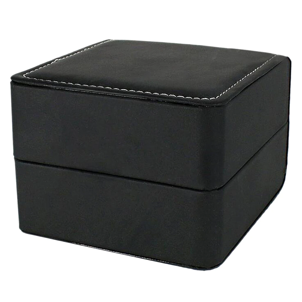 Square 10x10x7cm Black PU Leather Wristwatch Storage Box Gift Jewelry Case