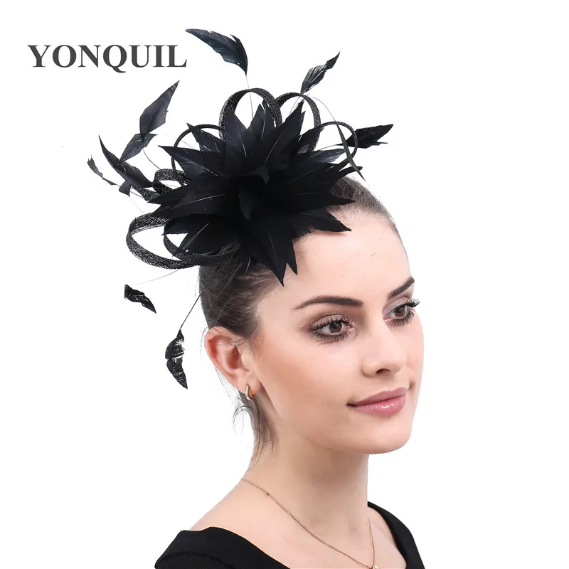 Для женщин элегантное шикарное перо с цветочным принтом повязка на голову, Свадебные чародей женские вечерние новой гонки фетровая шляпка шерстяная волос аксессуары-заколки для волос случая