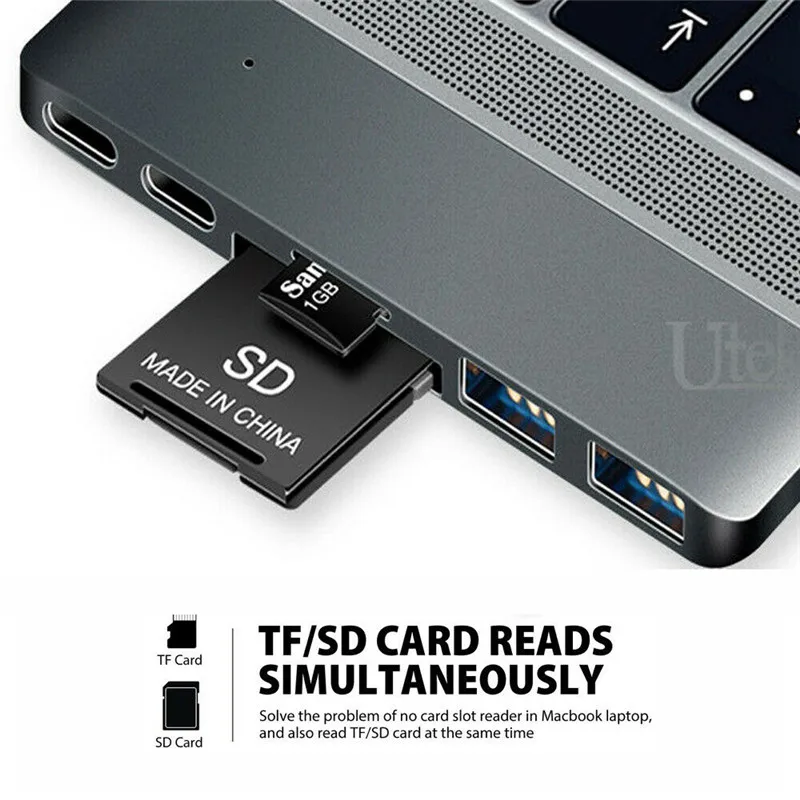 7в1 USB Type C концентратор двойной адаптер Порт кардридер 4K HDMI для MacBook Pro 3E31