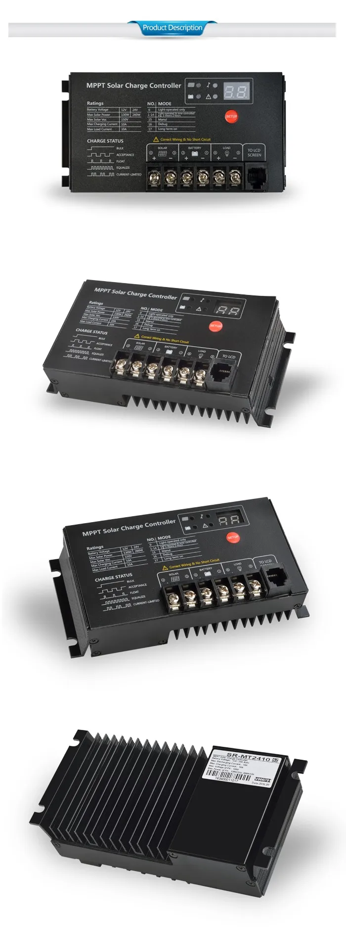 MPPT солнечный Sharge контроллер высокой эффективности 10A 12 V/130 W 24 V/260 W CE ROHS для домашняя заявка