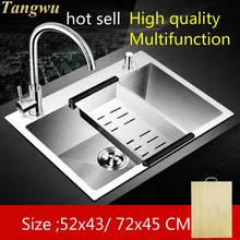 Роскошная кухонная раковина, прочная, 3 мм, толстая, пищевая, 304, нержавеющая сталь, ручная, один слот,, 52x43/72x45 см