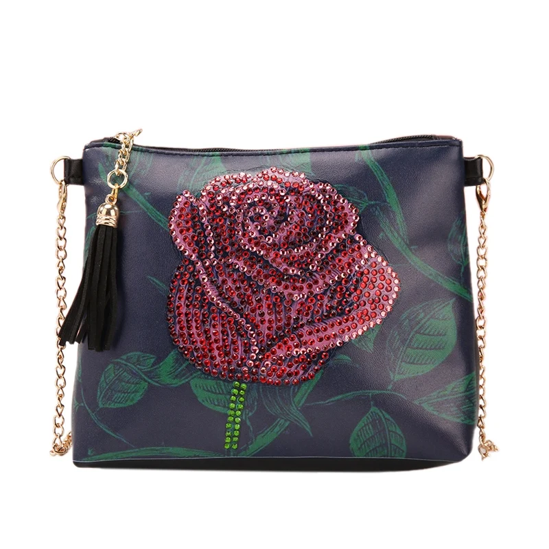 

Ladies Shoulder Messenger Bag DIY Handmade Wallet Diamond Painting Rose Embroidery Bag