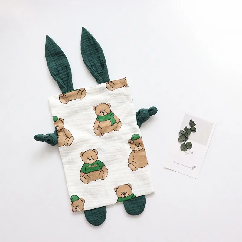 Green Bear Детское успокаивающее полотенце, удобные игрушки для новорожденных, мультяшная кукла, игрушка для коляски, милое детское муслиновое полотенце - Цвет: Green Bear