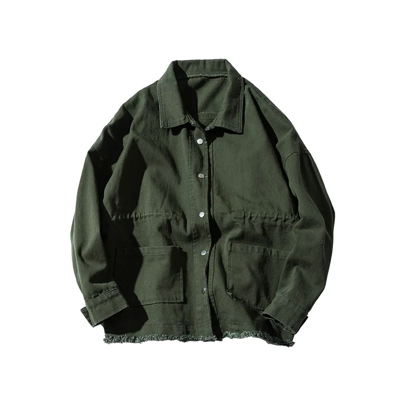 Японский Harajuku сплошной цвет Мужская Куртка карго Кнопка 1990S Vintagwear Chore пальто |