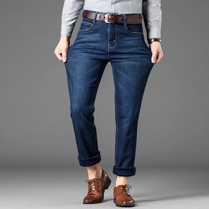 Seller 2019 New High Quality Jeans Men Big Size Casual Male Clothes Plus cashmere Bouncy Classical Straight Leisure and entertainment