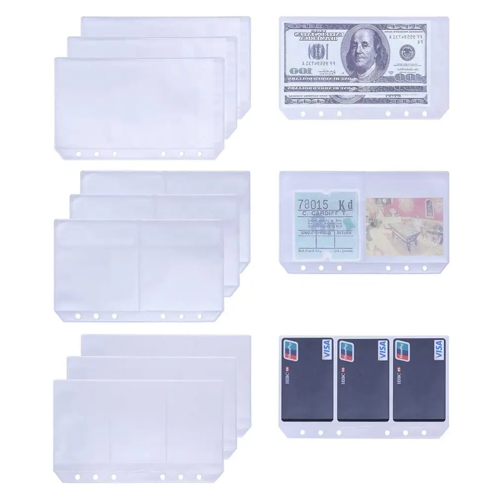 6 uds claro A6 archivador de PVC transparente de hoja suelta bolsa Self-Styled de la cremallera, organizador de archivado bolsas
