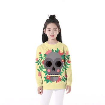 

New Kids Clothes Long Sleeve Round Neck Boys Girls Sweatshirt 3D Digital Yellow Cute Skull Pattern Casual Baby Home Service