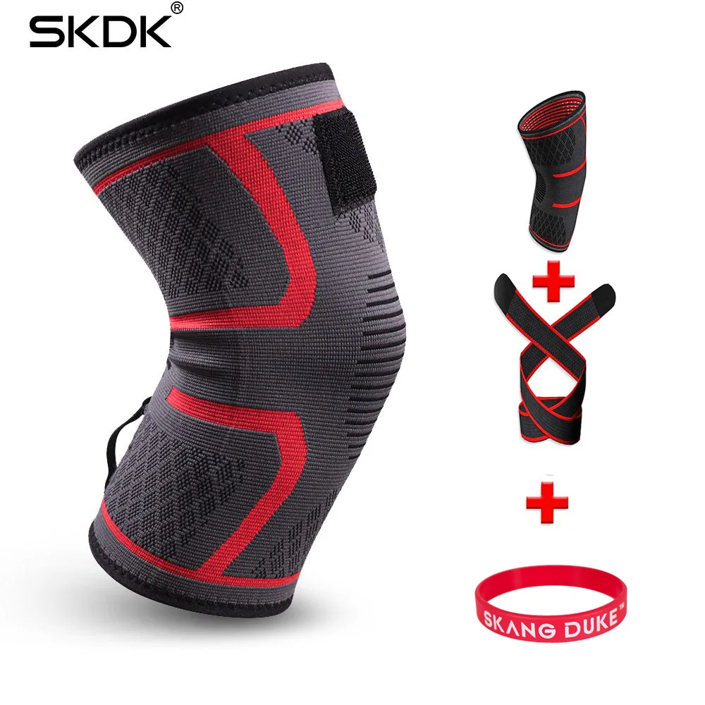 SKDK 1 шт. Двойные наколенники под давлением подтяжки, Ремешок съемный наколенник Crossfit Фитнес Бег спортивный наколенник - Цвет: Red with Ring