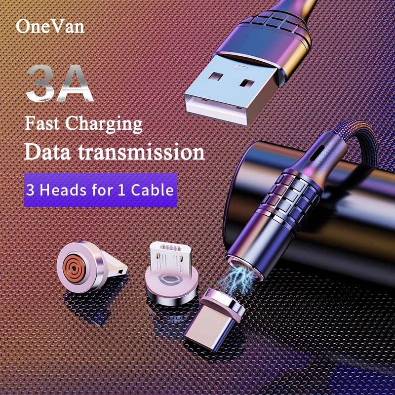 OneVan магнитное зарядное устройство type-c Micro Usb 3.0A линия передачи данных Быстрая зарядка кабель Niylon плетеный шнур для зарядки телефона для Xiaomi Iphone