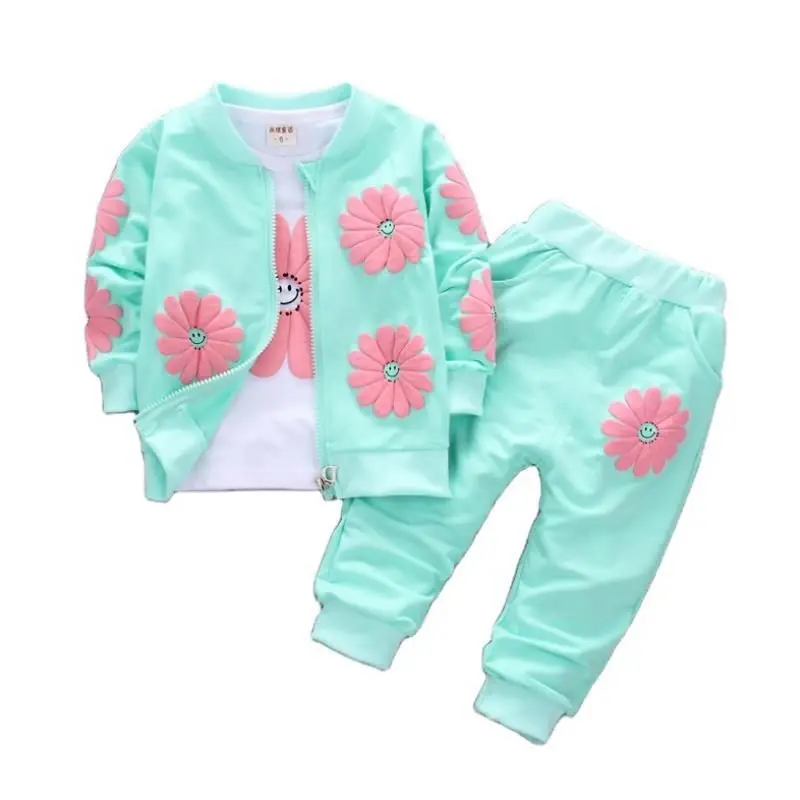 2023 Real Roupas Infantis Children\'s Garment Spring And Autumn New Girl Pure Cotton Printing Three-piece Child Suit 0-4y