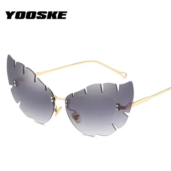 

YOOSKE Brand Rimless Sunglasses Women Trandy Cat Eye Sun Glasses Shades Mirror Unique Leaf Shaped Eyewear UV400