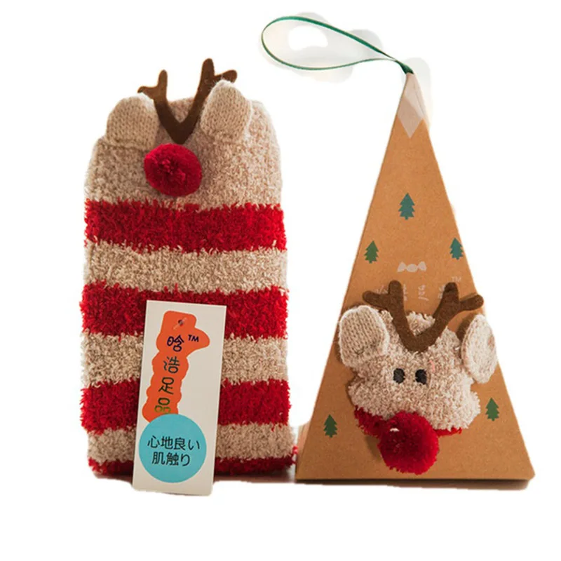 Зимние новые носки для женщин, японский милый стиль, коралловый бархат, утолщенные рождественские носки для женщин с красивой подарочной коробкой