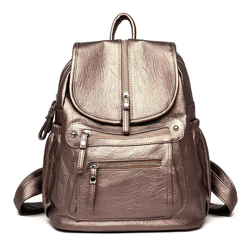 Женский дизайнерский рюкзак, женская сумка для книг, мягкие кожаные школьные сумки для девочек-подростков, рюкзак для путешествий, Mochila Feminina Sac - Цвет: BRONZE