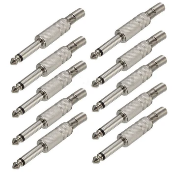 

10pcs 1/4" Male Monaural Audio Cable Solder-on Audio Connectors 6.35mm Jack Plugs Metal Male connector plugs for TV, PC, MP3/4/5