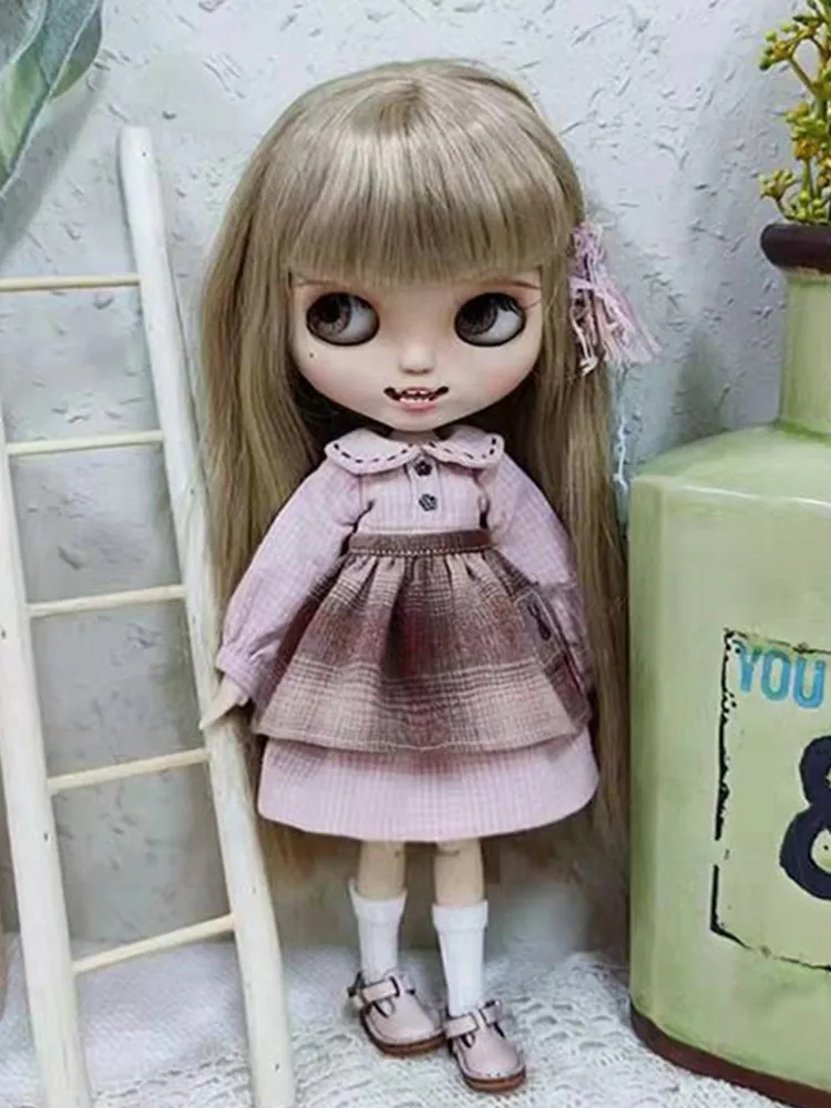 Blyth Plaid Dress BJD Long Sleeve Clothes (Fit Holala OB24 Pullip ICY JerryB Lati 1/6Doll) |