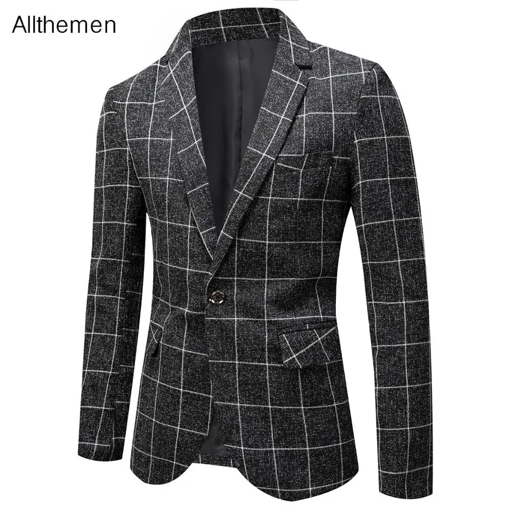

Allthemen Mens Blazer Jacket Casual Long Sleeve Notched Men Blazer Plaid Slim Fit Design Blazer For Men White Black Blue