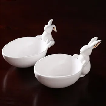 

Nordic Cute Rabbit Ceramic Fruit Plate Decoration Creative Living Room Tea Table Snack Plate Home Decoration Accessories A1057