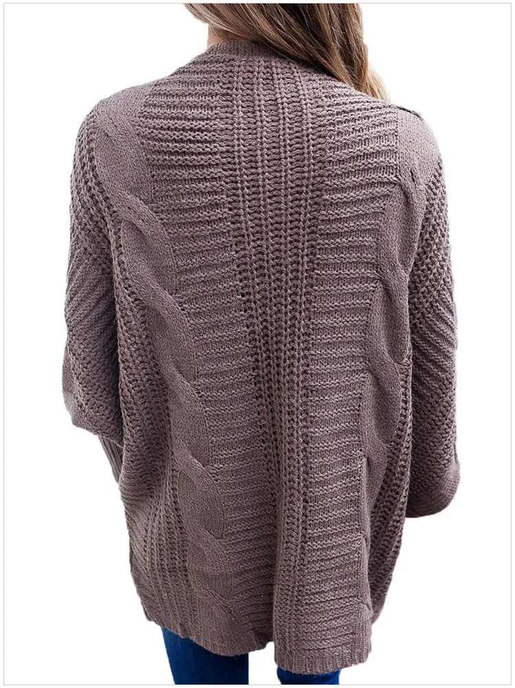 Fashion Casual Solid Knitted Sweater Plus Size Long Sleeve Cardigan Women Thick Long Open Stitch Knitwear Top Femme
