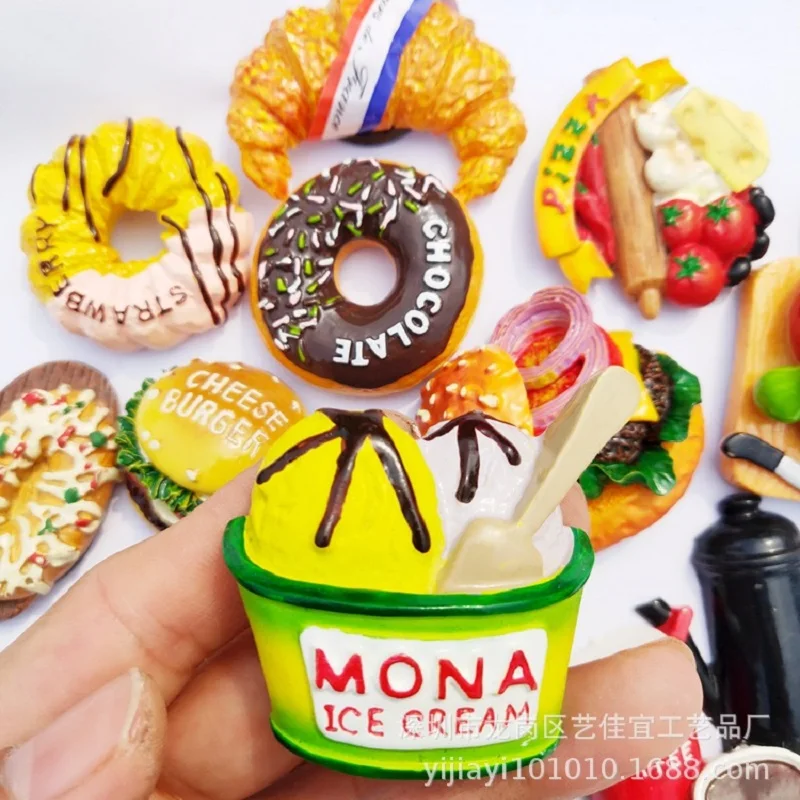 3D Cute Magnet Simulation Ice Cream Cake Coffee Chocolate Donut Vegetable Pizza Bread Refrigerator Stickers Decoration | Дом и сад
