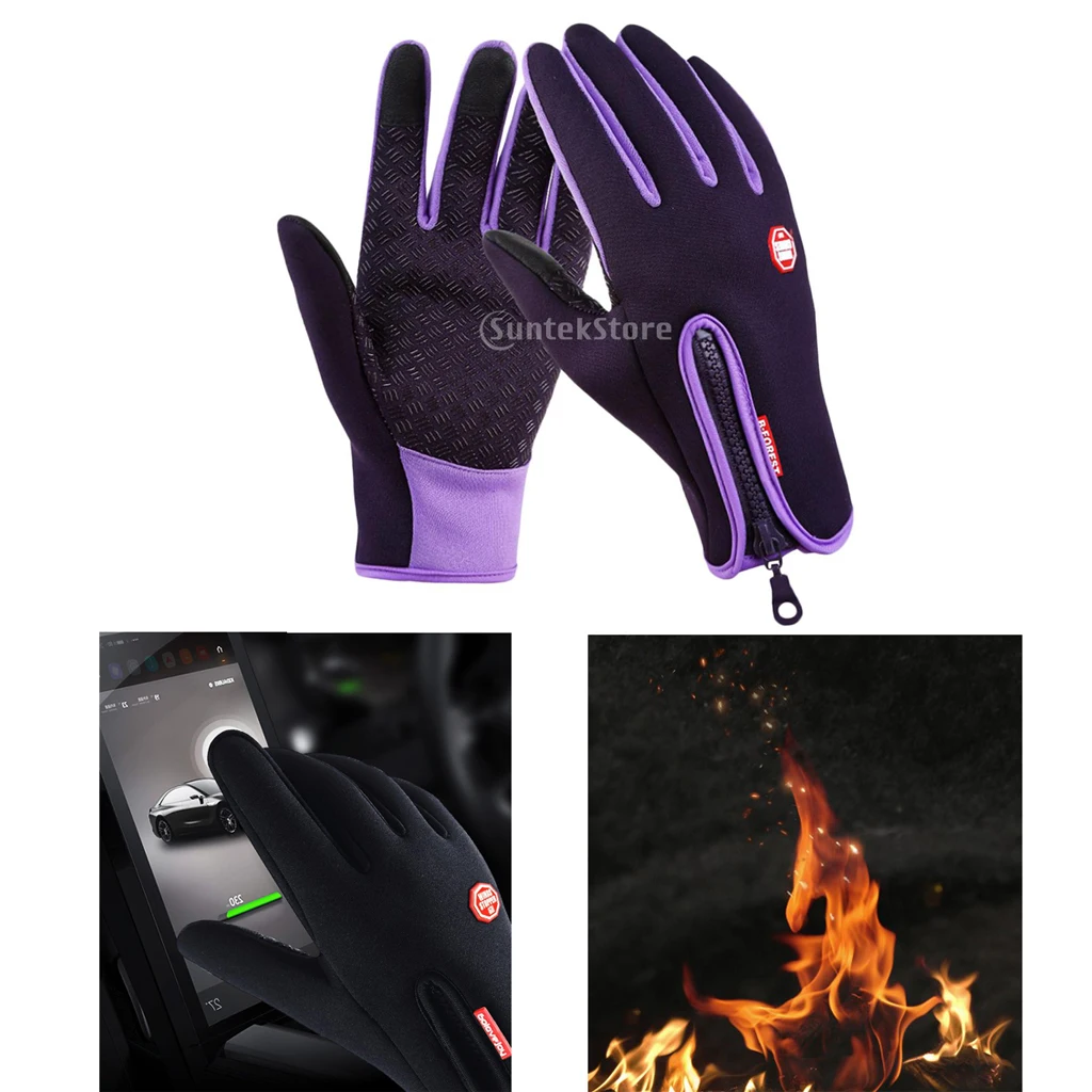 Зимние теплые перчатки для сенсорного экрана фиолетовые ветрозащитные водонепроницаемые охотничьи перчатки нескользящие перчатки для сенсорного экрана
