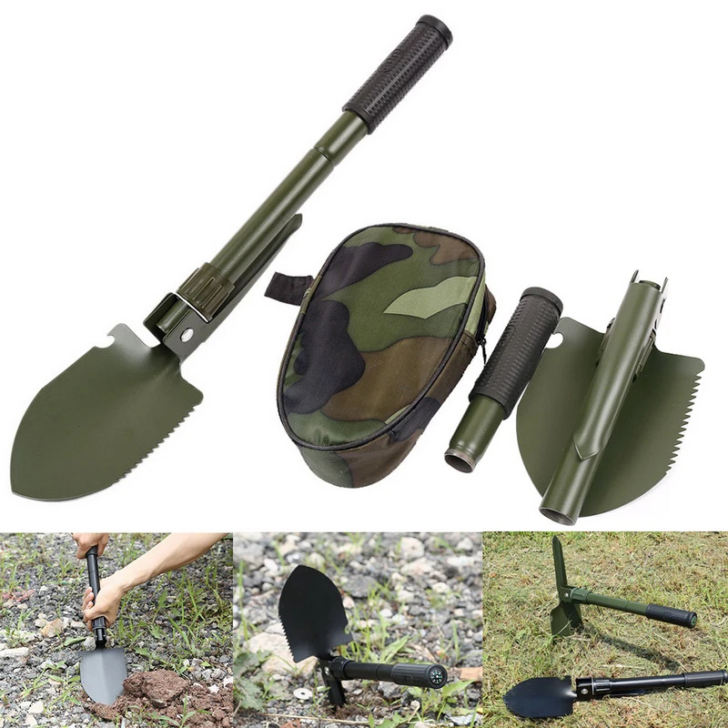 Military Survival Folding Shovel & Pick W Carrying Pouch For Camping Hiking Back 