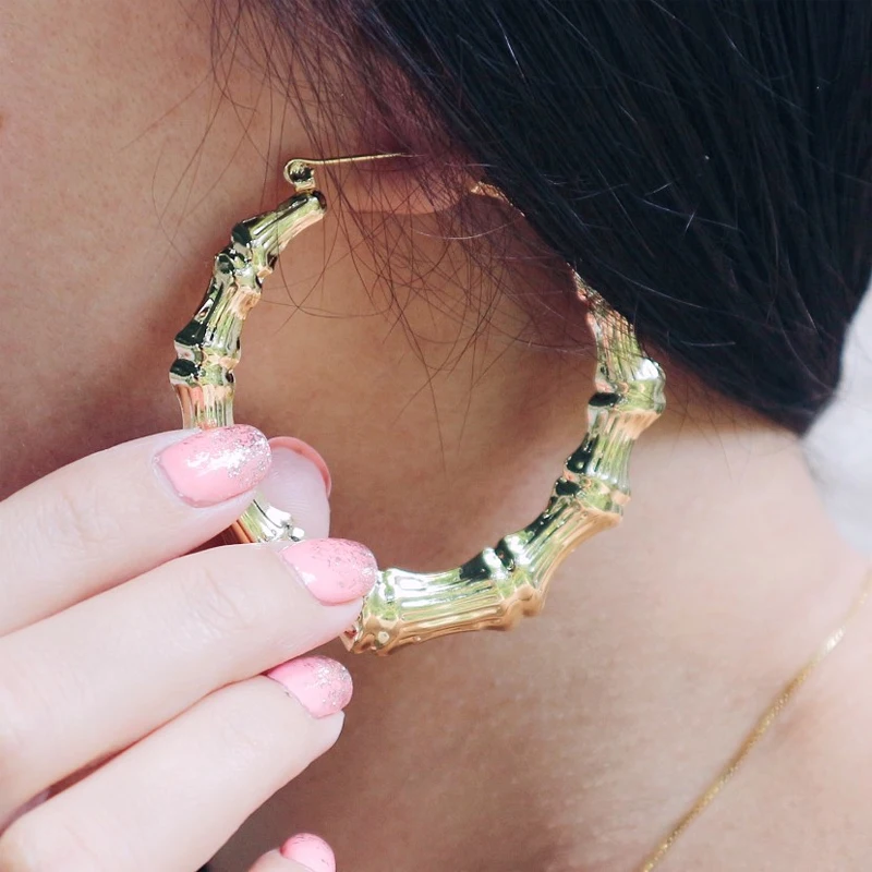 AMORCOME Hiphop grand bambou cercle boucles d'oreilles pour femmes surdimensionné grand bambou Joint boucles d'oreilles boîtes de nuit 2022 bijoux Brincos ► Photo 2/6