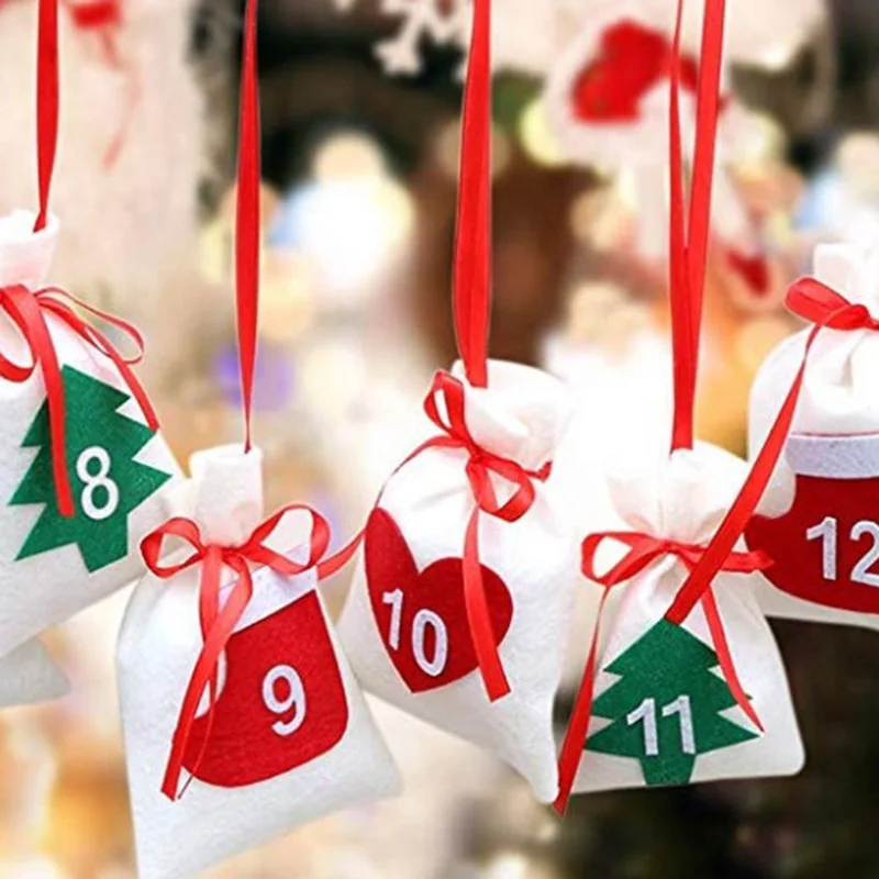 Christmas Advent Calendar 24 Days Countdown Hanging Gift Bags for Xmas Party Home Decor SNO88