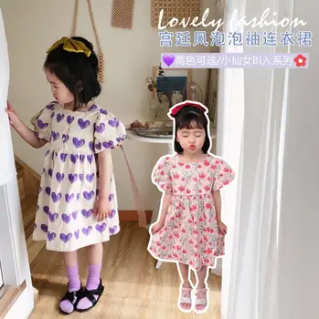 

2020 Summer New Children Baby Summer Love Pattern and Printed Dresses , Girls Princess Sweet Clothes 6 Pieces/lot Wholesale
