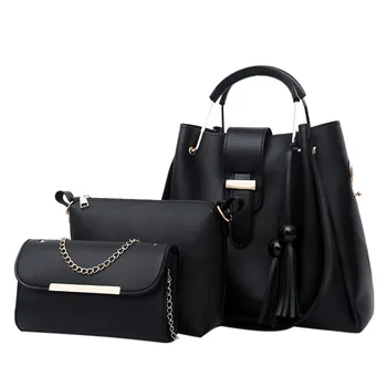 

1042 Women Bag 3pcs Leisure Leather Shoulder Bags 2019 Fashion Handbag Messenger Bag Ladies Solid Color Three-Piece Bags