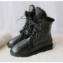 G& Zaco/зимние сапоги из натуральной овечьей кожи; женские шерстяные сапоги; водонепроницаемые зимние женские сапоги до середины голени на плоской подошве, на шнуровке, с натуральным овечьим мехом