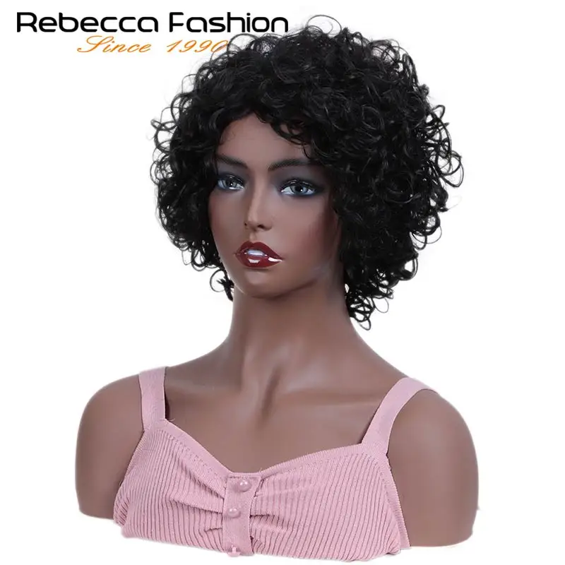 Rebecca короткие влажные и волнистые парики для черных женщин перуанские Remy свободные кудрявые человеческие волосы парик цвет в 1B DX1029