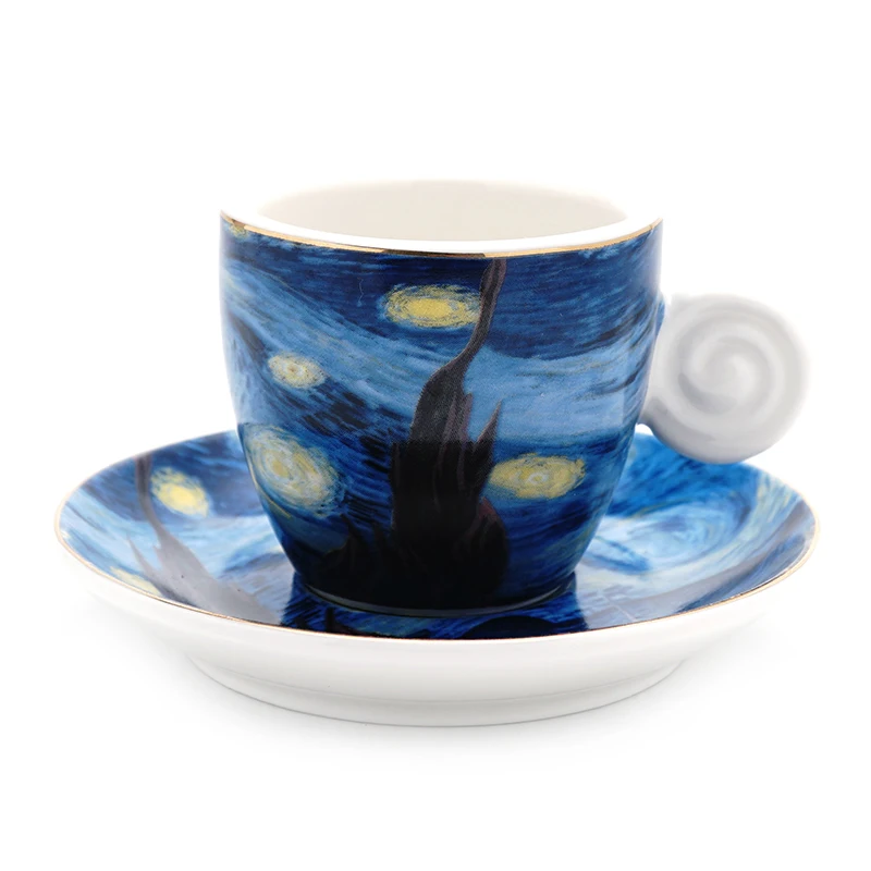 Ван Гог Звездная Европейский небольшой роскошный кофе чашки набор Латте цветок чашка капучино днем Чай кружка WF819345 - Цвет: A 90ML