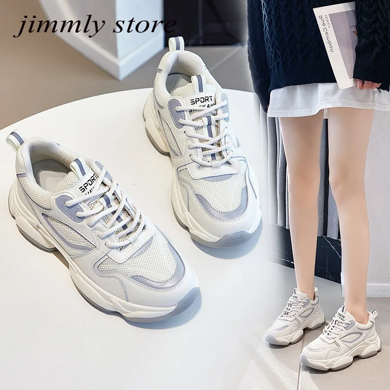 Spring Chunky Sneakers Women Platform Casual Shoes Women Reflective Fashion Sports White Sneakers Tenis Basket Femme