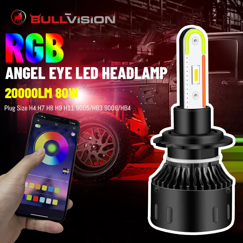 BULLVISION H4 H7 светодиодный RGB фар красочные 9005 9006 H11 огни автомобиля Hb3 Hb4 турбо