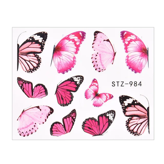 1 PC Pink Purple Butterflies Nails Art Manicure Stickers Decals 3D Spring Summer Theme Flowers Nail Slider Decor Decoration TA614