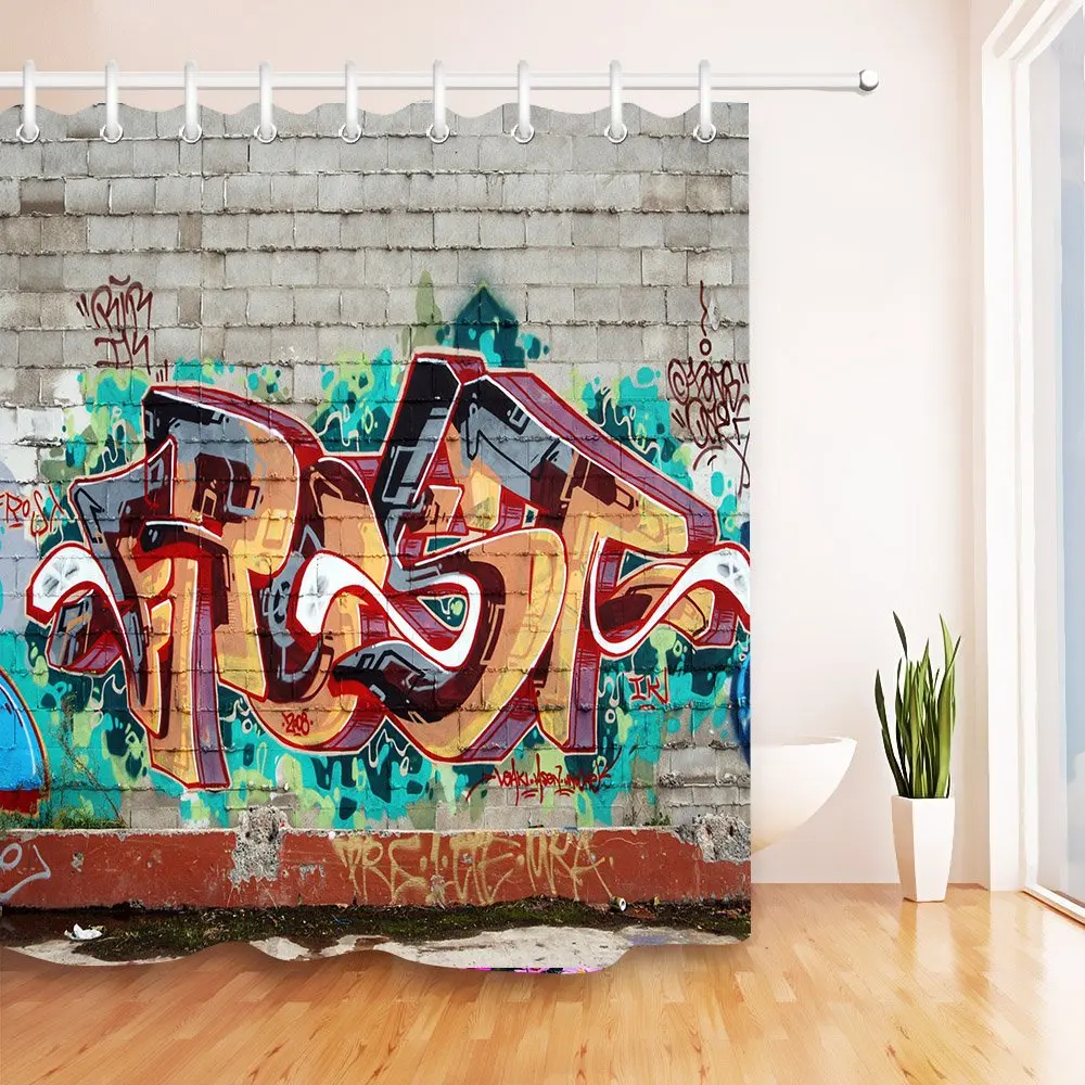 Street Brick Wall Shower Curtains Cityscape Printed Bathroom Decor Curtain | Дом и сад