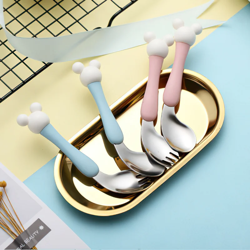 

304 Stainless Steel Spoon Fork Gift Box Set Korean Cartoon Korean Cartoon Elbow Children Learn To Eat Tableware Home Kitchen