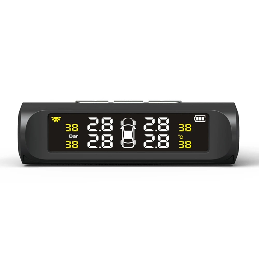 Автомобильный TPMS система контроля давления в шинах Солнечная зарядка HD цифровой ЖК-дисплей Автоматическая сигнализация Беспроводная с 4 датчиком